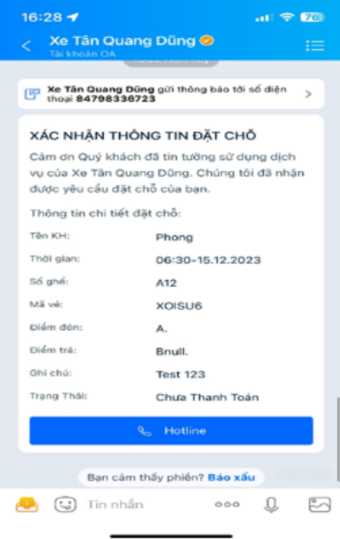 Mẫu tin đặt vé