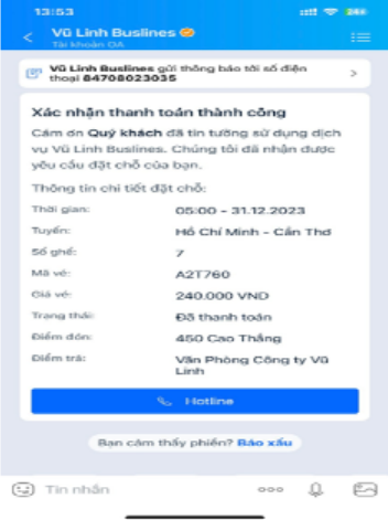 Mẫu tin thanh toán thành công