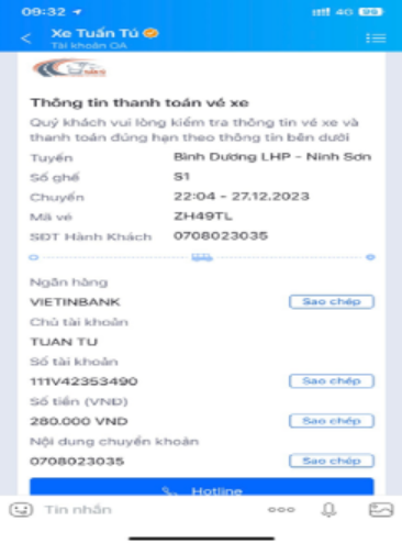 Mẫu tin chuyển khoản