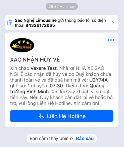 Mẫu tin huỷ vé